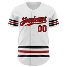 Laden Sie das Bild in den Galerie-Viewer, Custom White Red-Black Line Authentic Baseball Jersey
