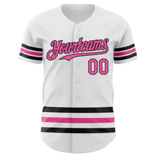 Laden Sie das Bild in den Galerie-Viewer, Custom White Pink-Black Line Authentic Baseball Jersey
