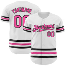 Laden Sie das Bild in den Galerie-Viewer, Custom White Pink-Black Line Authentic Baseball Jersey
