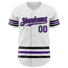 Laden Sie das Bild in den Galerie-Viewer, Custom White Purple-Black Line Authentic Baseball Jersey
