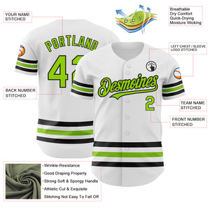 Custom White Neon Green-Black Line Authentic Baseball Jersey