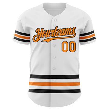 Custom White Bay Orange-Black Line Authentic Baseball Jersey