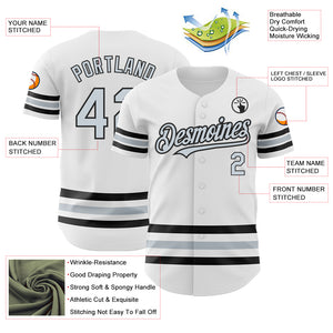 Custom White Silver-Black Line Authentic Baseball Jersey