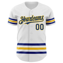 Laden Sie das Bild in den Galerie-Viewer, Custom White Royal-Yellow Line Authentic Baseball Jersey
