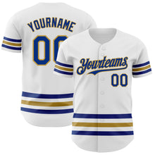 Laden Sie das Bild in den Galerie-Viewer, Custom White Royal-Old Gold Line Authentic Baseball Jersey
