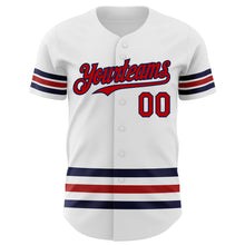 Laden Sie das Bild in den Galerie-Viewer, Custom White Red-Navy Line Authentic Baseball Jersey
