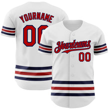 Laden Sie das Bild in den Galerie-Viewer, Custom White Red-Navy Line Authentic Baseball Jersey
