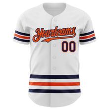 Laden Sie das Bild in den Galerie-Viewer, Custom White Navy-Orange Line Authentic Baseball Jersey
