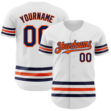 Laden Sie das Bild in den Galerie-Viewer, Custom White Navy-Orange Line Authentic Baseball Jersey
