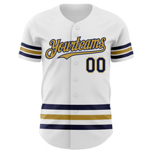 Load image into Gallery viewer, Custom White Navy-Old Gold Line Authentic Baseball Jersey
