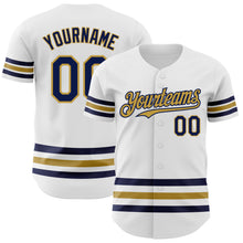 Laden Sie das Bild in den Galerie-Viewer, Custom White Navy-Old Gold Line Authentic Baseball Jersey
