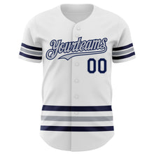 Laden Sie das Bild in den Galerie-Viewer, Custom White Navy-Gray Line Authentic Baseball Jersey
