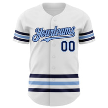 Laden Sie das Bild in den Galerie-Viewer, Custom White Navy-Light Blue Line Authentic Baseball Jersey
