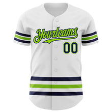 Laden Sie das Bild in den Galerie-Viewer, Custom White Navy-Neon Green Line Authentic Baseball Jersey

