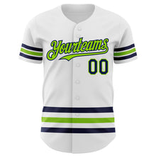 Load image into Gallery viewer, Custom White Navy-Neon Green Line Authentic Baseball Jersey
