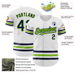 Custom White Navy-Neon Green Line Authentic Baseball Jersey