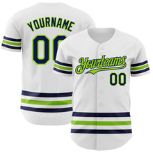 Laden Sie das Bild in den Galerie-Viewer, Custom White Navy-Neon Green Line Authentic Baseball Jersey
