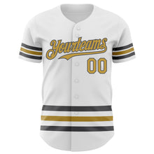 Laden Sie das Bild in den Galerie-Viewer, Custom White Old Gold-Steel Gray Line Authentic Baseball Jersey
