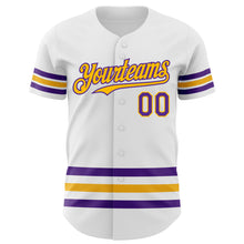 Laden Sie das Bild in den Galerie-Viewer, Custom White Purple-Gold Line Authentic Baseball Jersey
