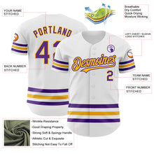 Laden Sie das Bild in den Galerie-Viewer, Custom White Purple-Gold Line Authentic Baseball Jersey
