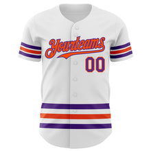 Laden Sie das Bild in den Galerie-Viewer, Custom White Purple-Orange Line Authentic Baseball Jersey
