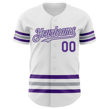 Laden Sie das Bild in den Galerie-Viewer, Custom White Purple-Gray Line Authentic Baseball Jersey
