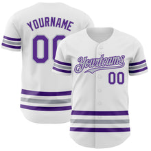 Laden Sie das Bild in den Galerie-Viewer, Custom White Purple-Gray Line Authentic Baseball Jersey
