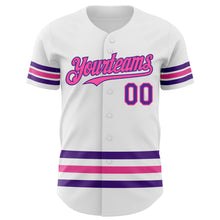 Laden Sie das Bild in den Galerie-Viewer, Custom White Purple-Pink Line Authentic Baseball Jersey
