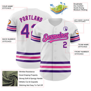 Custom White Purple-Pink Line Authentic Baseball Jersey