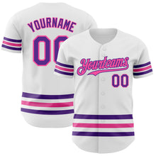 Laden Sie das Bild in den Galerie-Viewer, Custom White Purple-Pink Line Authentic Baseball Jersey
