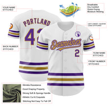 Laden Sie das Bild in den Galerie-Viewer, Custom White Purple-Old Gold Line Authentic Baseball Jersey
