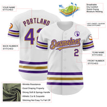 Load image into Gallery viewer, Custom White Purple-Old Gold Line Authentic Baseball Jersey
