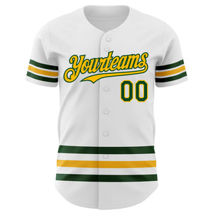 Custom White Green-Gold Line Authentic Baseball Jersey