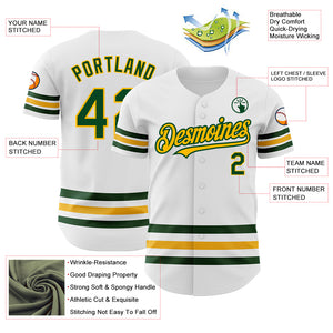 Custom White Green-Gold Line Authentic Baseball Jersey