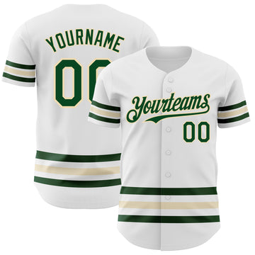 Custom White Green-Cream Line Authentic Baseball Jersey