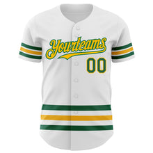Laden Sie das Bild in den Galerie-Viewer, Custom White Kelly Green-Gold Line Authentic Baseball Jersey
