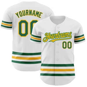 Custom White Kelly Green-Gold Line Authentic Baseball Jersey