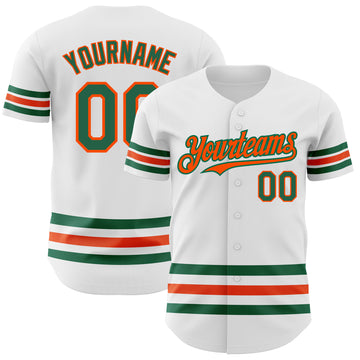 Custom White Kelly Green-Orange Line Authentic Baseball Jersey