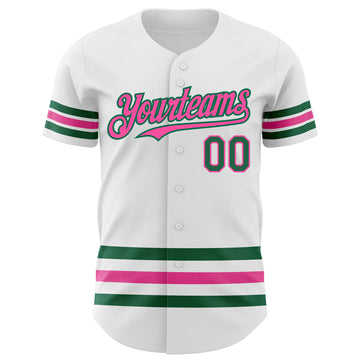 Custom White Kelly Green-Pink Line Authentic Baseball Jersey