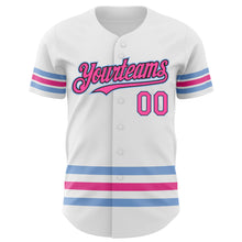 Laden Sie das Bild in den Galerie-Viewer, Custom White Pink Black-Light Blue Line Authentic Baseball Jersey

