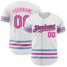 Laden Sie das Bild in den Galerie-Viewer, Custom White Pink Black-Light Blue Line Authentic Baseball Jersey
