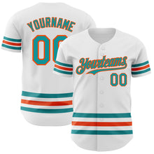 Laden Sie das Bild in den Galerie-Viewer, Custom White Teal-Orange Line Authentic Baseball Jersey
