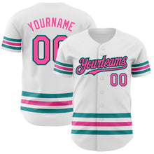 Laden Sie das Bild in den Galerie-Viewer, Custom White Pink Black-Teal Line Authentic Baseball Jersey
