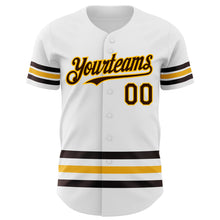 Laden Sie das Bild in den Galerie-Viewer, Custom White Brown-Gold Line Authentic Baseball Jersey
