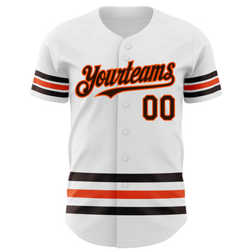 Custom White Brown-Orange Line Authentic Baseball Jersey