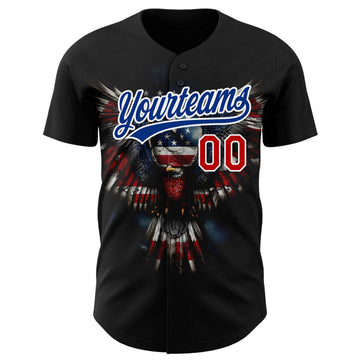 Custom Black Red-Royal 3D American Flag Eagle Patriotic Authentic Baseball Jersey