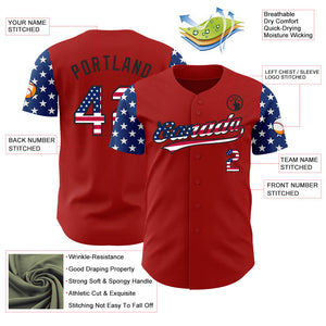 Custom Red USA Flag-Black 3D American Flag Patriotic Authentic Baseball Jersey