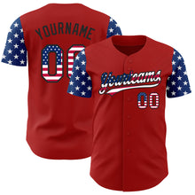 Load image into Gallery viewer, Custom Red USA Flag-Black 3D American Flag Patriotic Authentic Baseball Jersey
