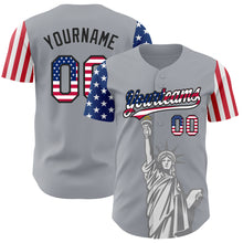 Load image into Gallery viewer, Custom Gray USA Flag-Black 3D American Flag Statue of Liberty Patriotic Authentic Baseball Jersey
