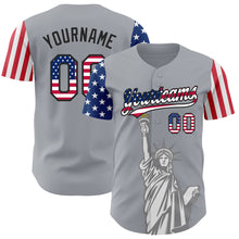 Laden Sie das Bild in den Galerie-Viewer, Custom Gray USA Flag-Black 3D American Flag Statue of Liberty Patriotic Authentic Baseball Jersey
